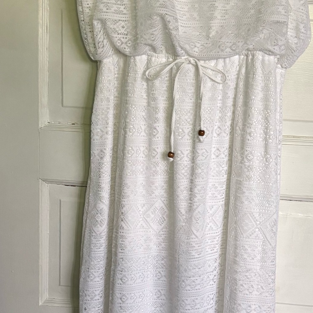 White Lace Dress with Tie Waist